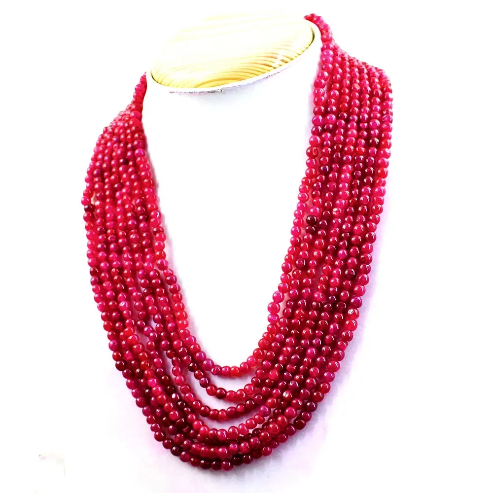 Round Shape 570.00 Cts Earth Mined Enhanced Ruby Beads Necklace NK 30E38 ABC Jewelery